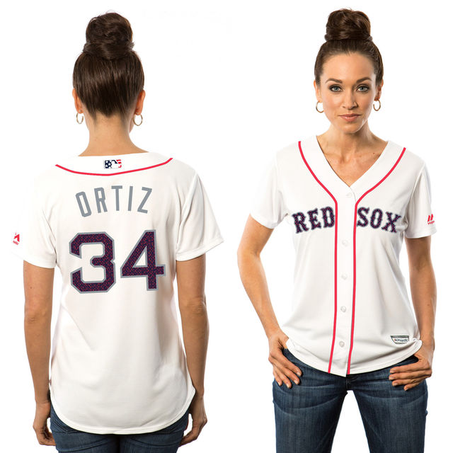 Women's Boston Red Sox David Ortiz #34 White 2016 Independence Day Stars & Stripes Cool Base Jersey